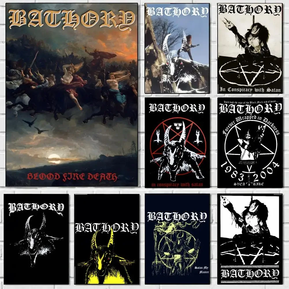 B-Bathory Retro music band Painting Calligraphy Durable Canvas Poster Wall Hanging Home interior decoration art mural Gift