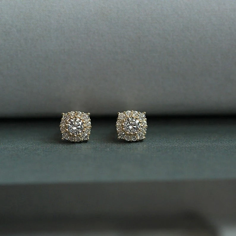 GOLDtutu Pure 9K Gold Inlaid with Zircon Diamond, Mini Court Style, Japanese and Korean Earrings, kj221