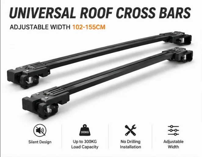 Universal Low-Profile Aluminum Roof Cross Bars for SUV & Pickup Trucks Adjustable No-Drill Roof Rack for Luggage and Roof Tents