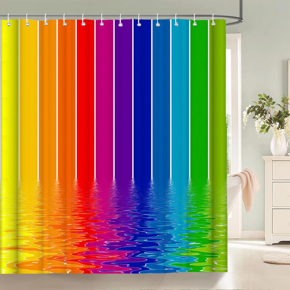 Colorful Rainbow Stripes Pattern Shower Curtain Bathroom Waterproof Polyester fabric Home Decor Washable Bath Curtains180*180cm