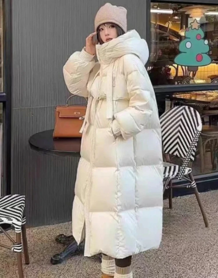 Fashions Long Women's Winter Loose Hooded Coats Thicken Warm White Duck Down Jacket High-end Parkas Light Outwear