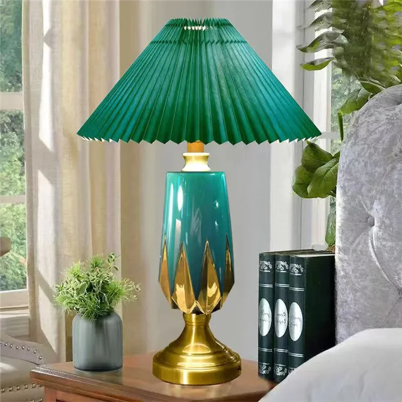 PLLY lampu meja Retro gaya Amerika, lampu meja samping tempat tidur mewah Prancis ruang tamu belajar Villa Hotel kamar tidur LED