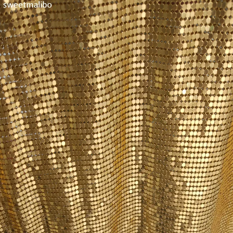 45*150cm Cheap Gold Silver Nckel Metallic Metal Mesh Sequin Fabric For Curtains Sexy Women Evening Dress Tablecloth Swimwear