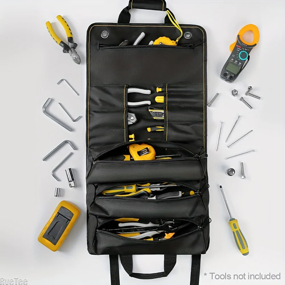 Multifunction Roller Tool Bags Oxford Canvas Practical Handles Bags Chisel Electrician Carrying Toolkit Instrument Package Case