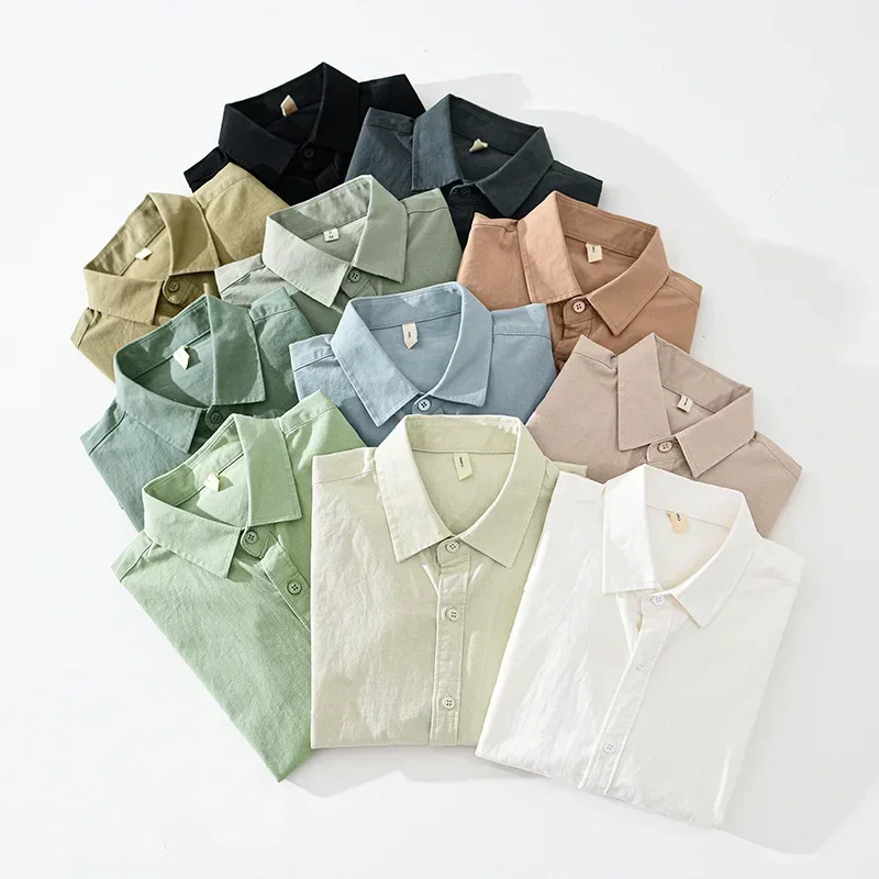 

Fresh 100% Cotton Shirts Male Spring Summer Daily Casual Basic Shirts Lapel Long Sleeve Man Shirt Simple Tops Versatile Shirt