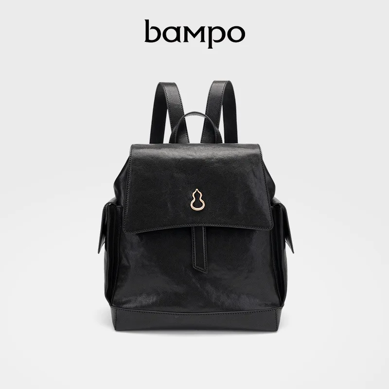 BAMPO 2025 حقيبة جديدة من جلد البقر المحبب حقيبة ظهر نسائية ذات سعة كبيرة حقيبة ظهر من الجلد المدبوغ بالخضراوات