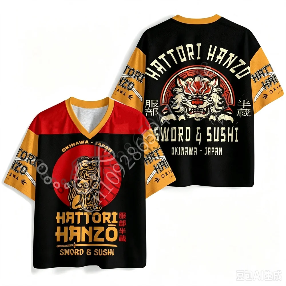 Hattori Hanzo Samurai Grafik-Bedrucktes Jersey, Japanisches Klassisches Retro-Sportshirt, Atmungsaktives Oberteil, Sommer-T-Shirt für Männer und Frauen – Detail 5