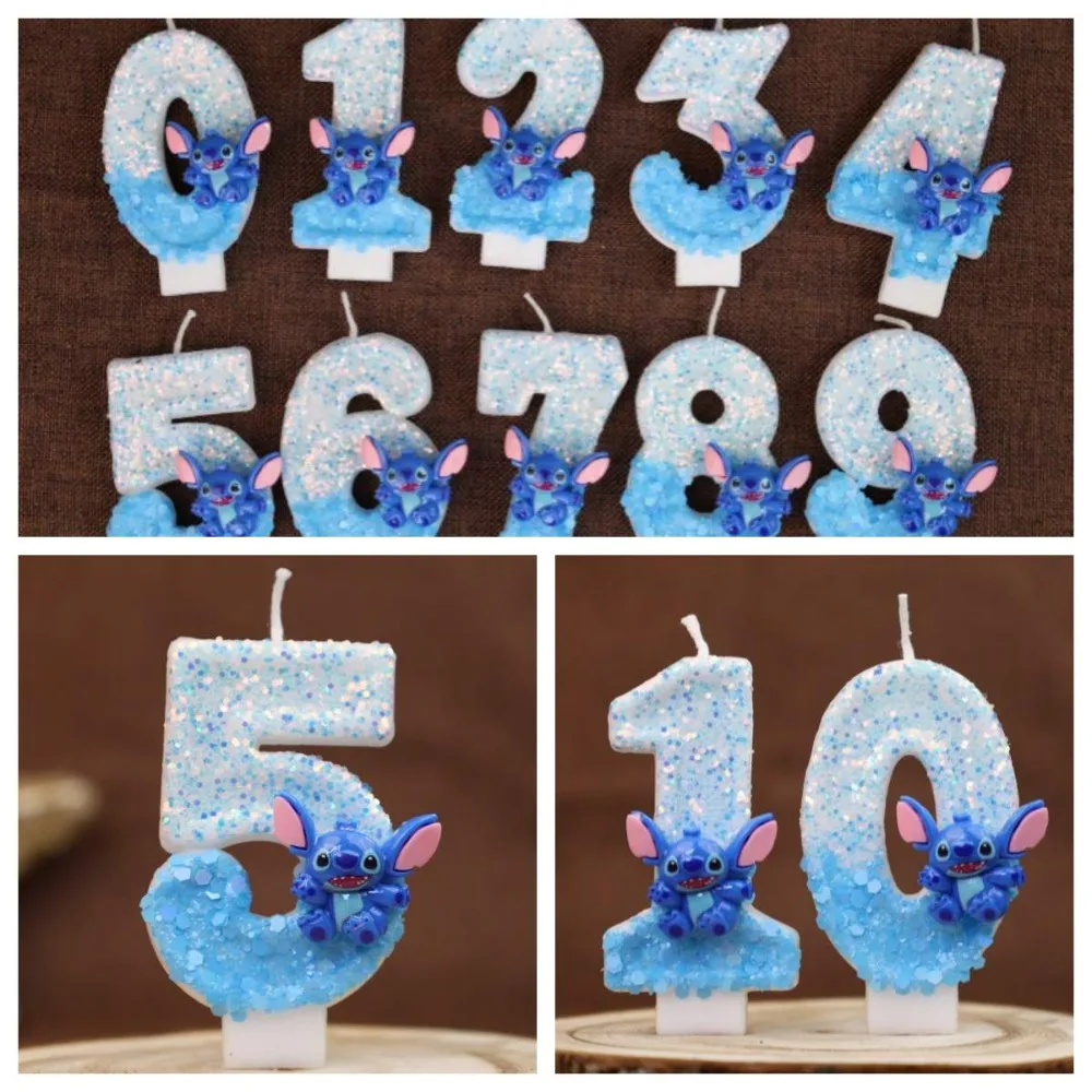 2026 شمعة رقمية زرقاء وبيضاء بغرزة كرتونية ساخنة 0-9 مناسبة لحفلات أعياد الميلاد وديكور الكيك وحفلات الذكرى السنوية ﻿