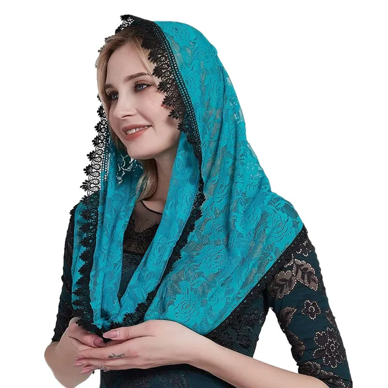 Multi Colors Women and Girl Embroidery Lace Infinity Veil Lace Shawl Scarf Catholic Mantilla Veil