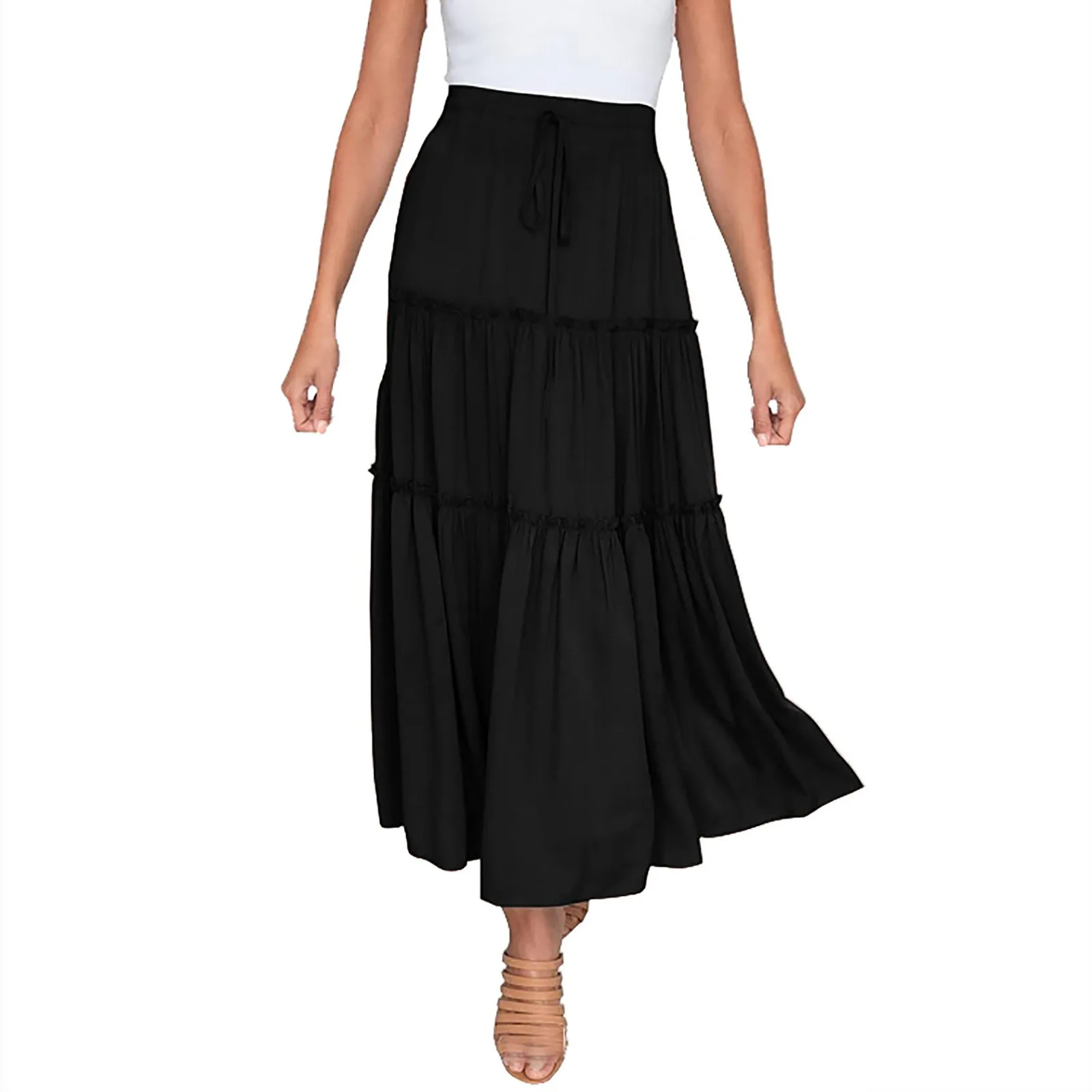 

Boho Solid Skirt Women Casual Beach Long Skirt Maxi Skirts Elastic Waist Vacation Faldas Saia Drop Shipping