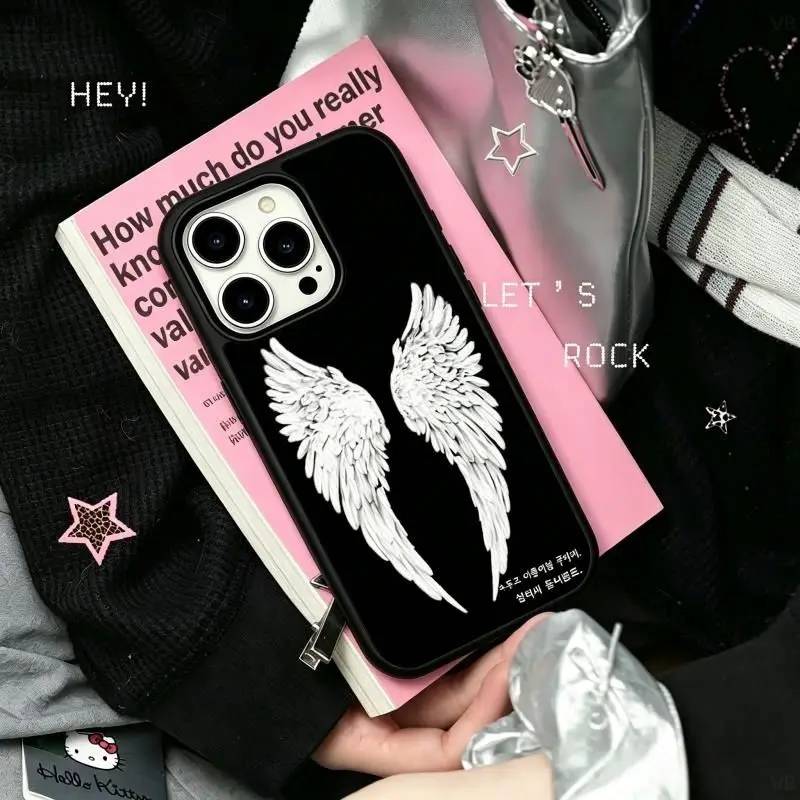 Japan Korean Ins Style Advanced Angel Wings Matte Phone Case For iPhone 17 Air 16Pro 15 14 12 13 11 Pro Max Plus Anti Fall Cover
