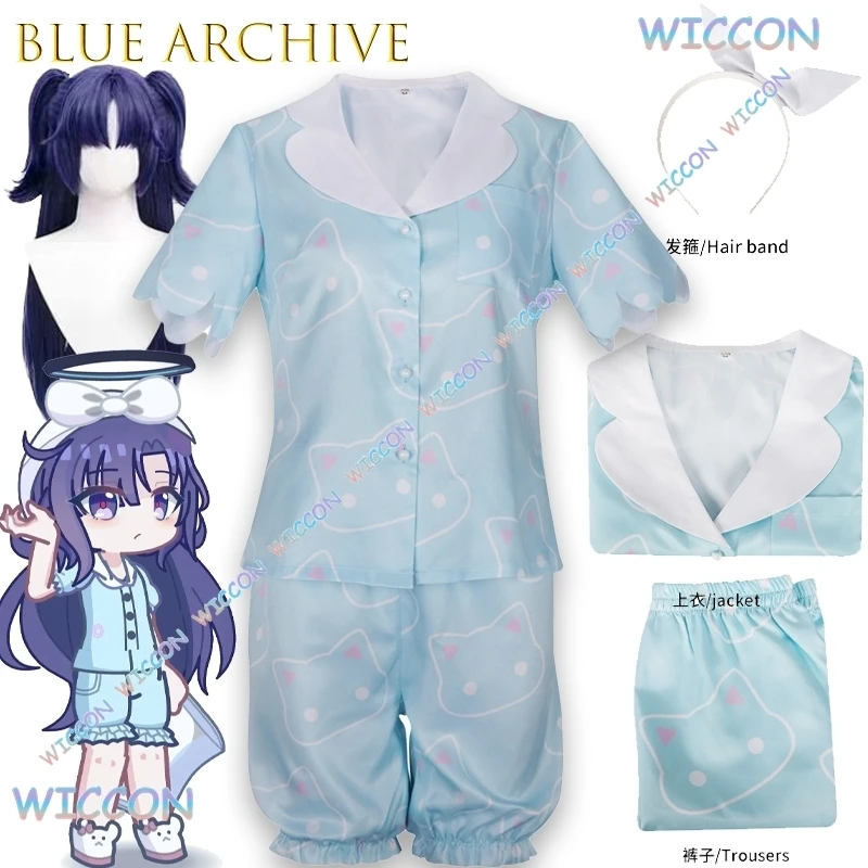 

[PandaRich]Anime Game Character Blue Archive Hayase Yuuka Cosplay Cute Pajama Set Sleepwear Kawaii Print Nightwear Outfit Hallow