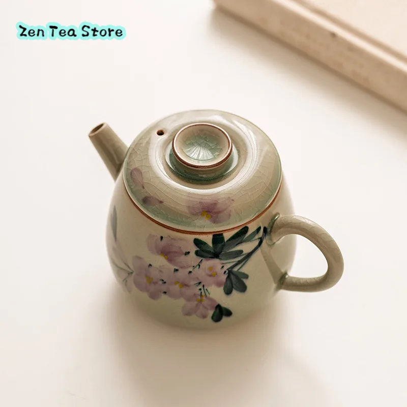 Borneol Glaze Pure Hand-painted Ceramic Kung Fu Tea Set Teapot Single Pot Home Retro Japanese Tea Kettle With Filter