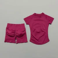 2 Pieces Sports Gym Sets Women Seamless Knitted Yoga Short Sleeve Top Fitness Set Workout Running Sports Short Leggings Suit - Image 5