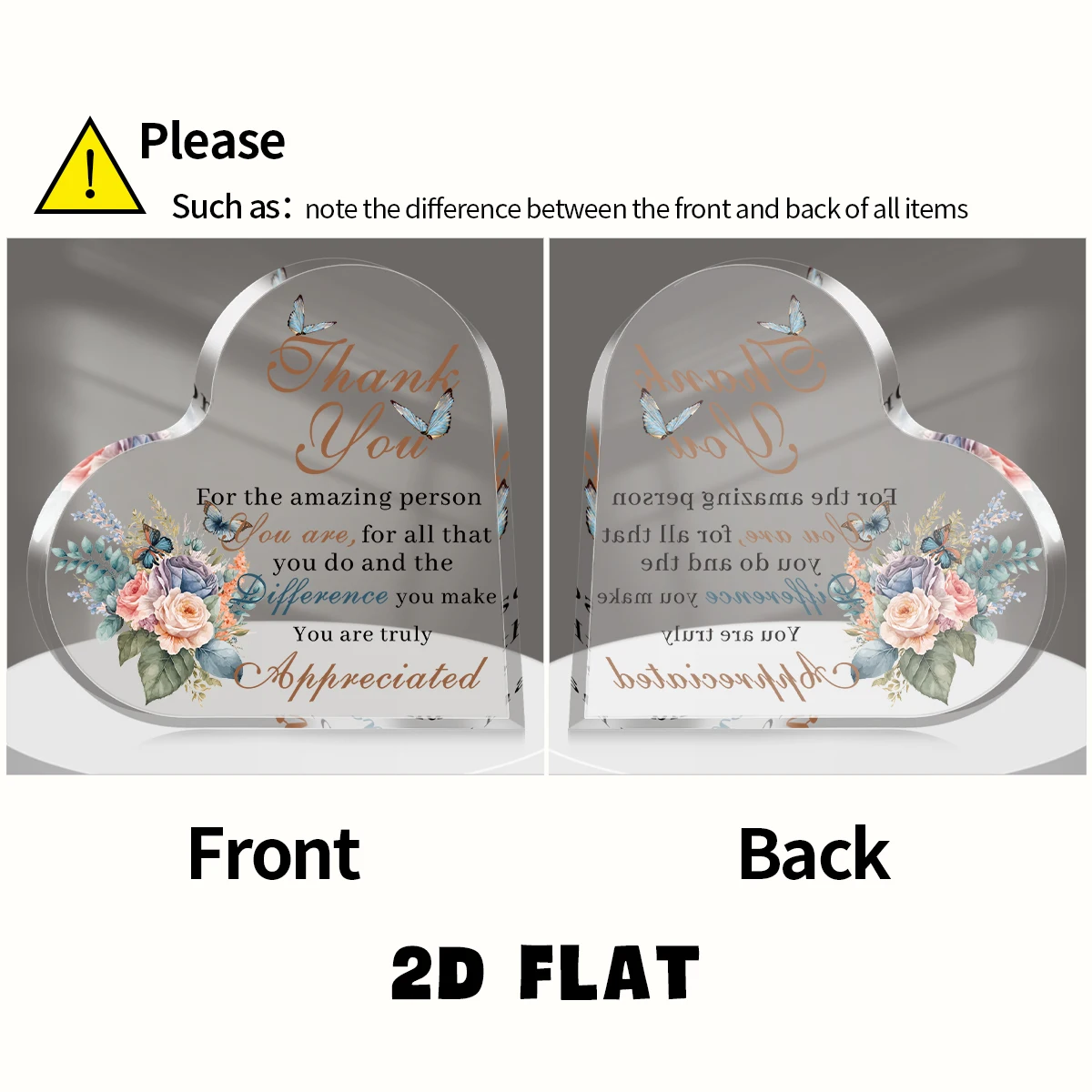 1 قطعة الاكريليك القلب شكرا لك تسجيل البلاك ديكور مع تصميم فراشة الأزهار ، هدية للمكتب/المنزل التقدير زخرفة زخرفة مكتب ديكور