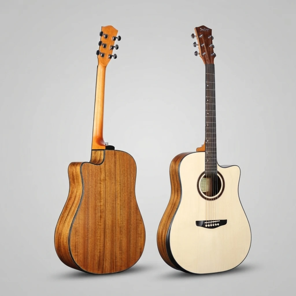 Dreadnought Cutaway Acoustic Guitar Golden Brown Back Sides Natural Gloss Top 6 Strings for Beginners, Great for Daily Practice