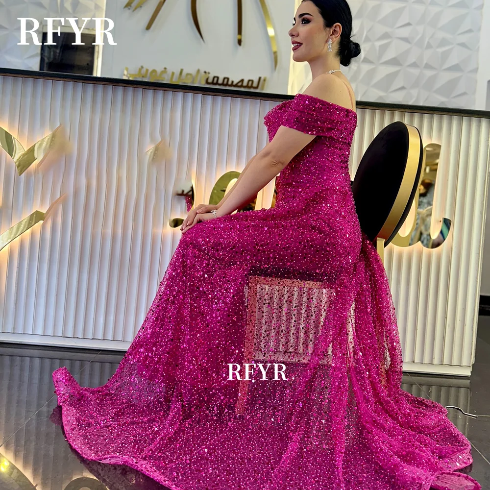 

RFYR Shiny Evening Dresses Beading Prom Dress Off Shoulder Princess Party Dress فساتين مناسبة Customized