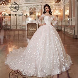 Michelle Royce Ball Gown Luxury Wedding Dress For Women Sweetheart Long Sleeves Appliques Lace Up Wedding Gown Vestidos De Novia