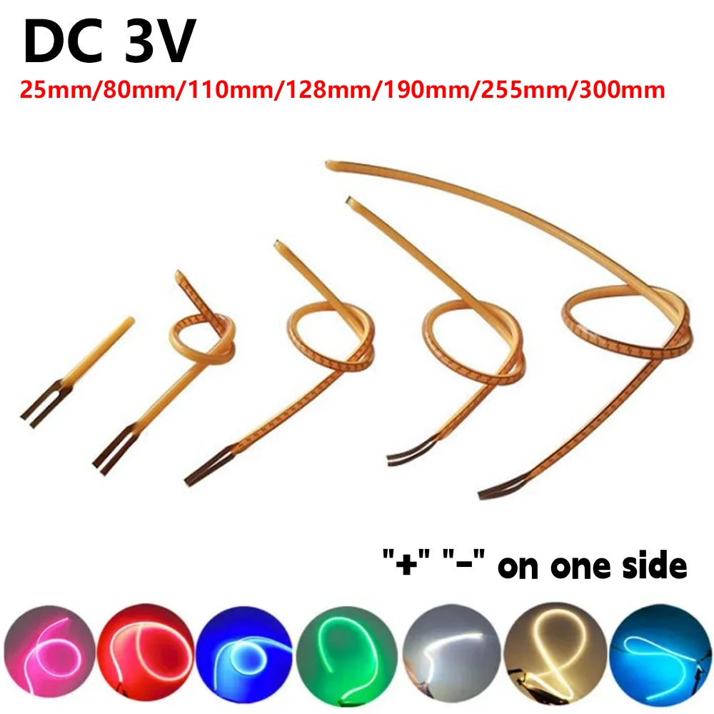 

3V Free Cut LED Filament Same End for LED Bulb 25mm 80mm 110mm 128mm 190mm 255mm 300mm Lamp Accessories Diode DIY Parts 8 Colors