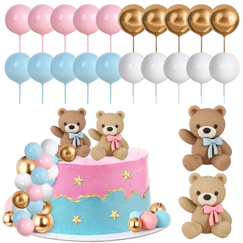 22pcs Gender Reveal Cake Toppers Teddy Bear Ball Cake Decoration Gender Reveal Kids Birthday Party Decor Supplies Baby Shower - view 2