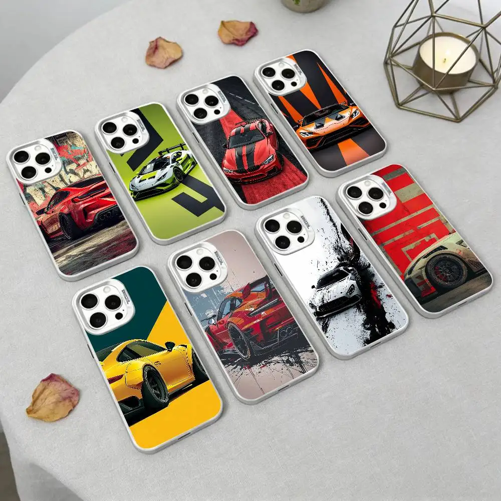 

Sport Car Phone Case For iPhone 16,15,14,13,12,17,Pro,MAX white Matte Shockproof Cover