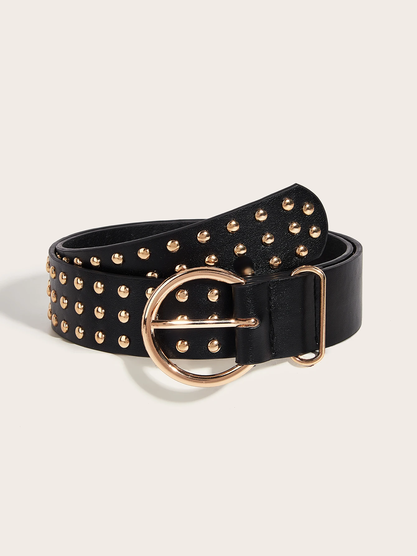 1pc Men's Black Punk Vintage Bohemian Gold Round Buckle Rivet Belt Jeans Accessory, Suitable For Daily Wear