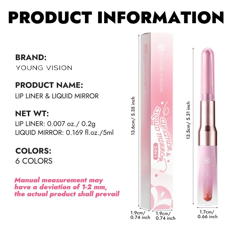 Dualended Lip Liner Mirror Lip Glaze Outlining Lip Gloss อเนกประสงค์รูปร่างริมฝีปากแบบเต็มดูเดิล