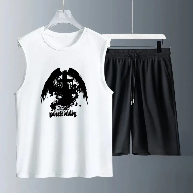 Men's Tank Top Sets 2026 Summer Quick drying beach oversize jogging set running jogging suit seaside sports Breathable
