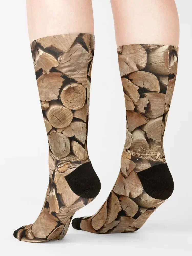 Calcetines de pila de madera de fuego de corte Natural, marca de diseñador de hockey, regalo de Navidad, calcetines florales para niño y mujer