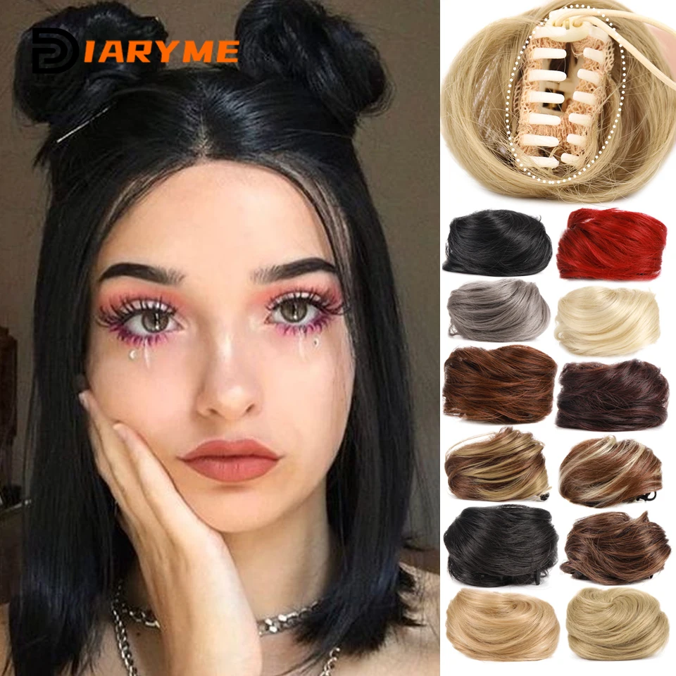 Synthetic Chignon Hair Extentions For Women Small Hair Bun Claw Clip In Hair Mini Updo Donut Bun Cosplay Straight Hair Bun Hairp