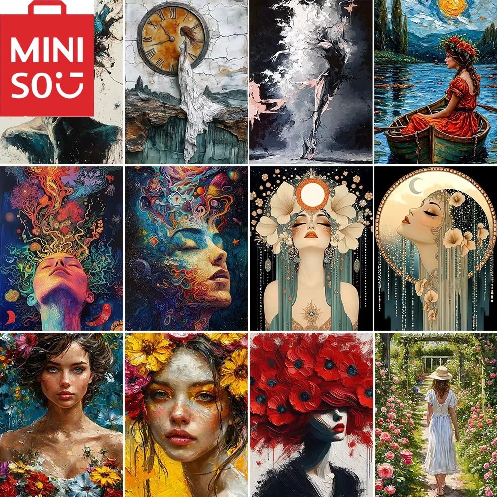 MINISO DIY Without Frame Digital Oil Painting Flower Girl Picture Home Decoration Painting Wall Bedroom Room Decor Gift