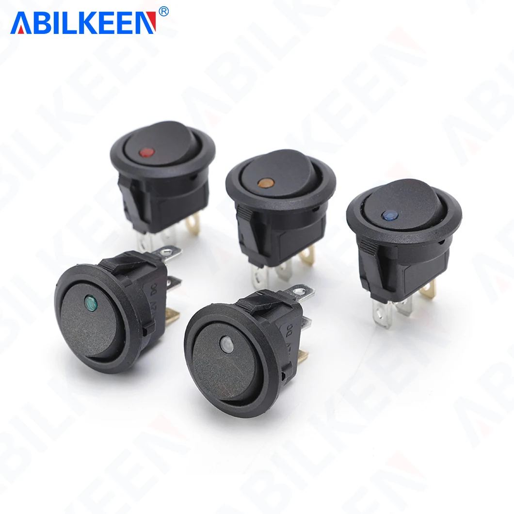 10PCS/Lot ABILKEEN Factory Supply KCD1-101EN-8 Cat-eye Rocker Switch Dot LED Light 20A12VDC Mini Rocker Toggle Switch