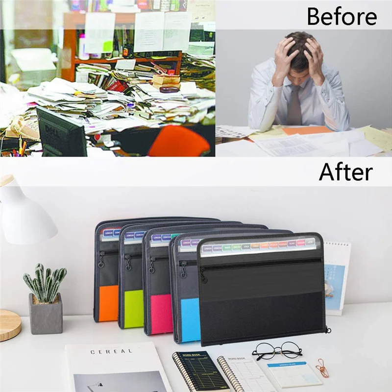 2X 13 Pockets Expanding File Folder A4 Plastic Document Wallet Organizer For Personal Office Stationary Storage(Black)