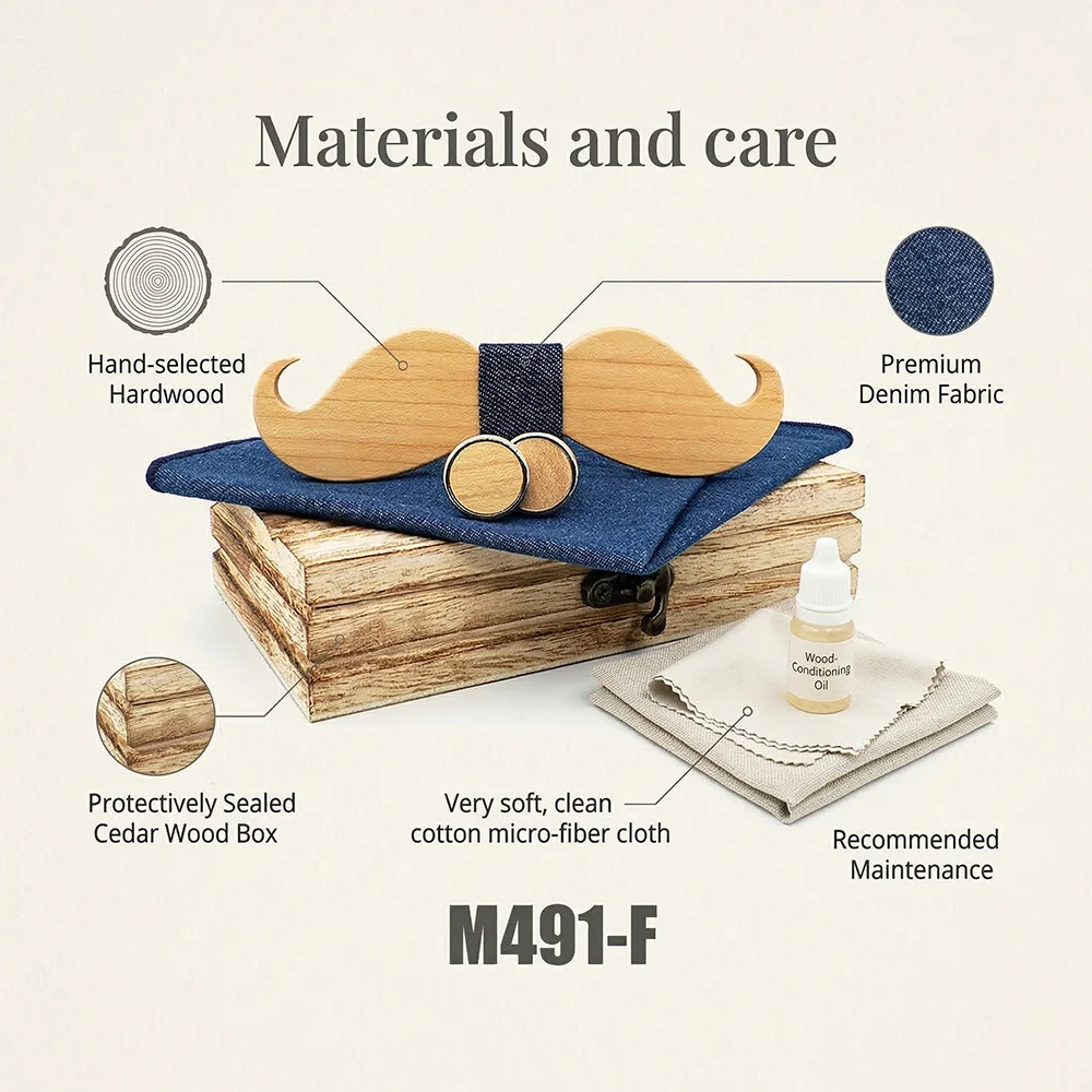 Wooden Bow Tie Set for Men Wave Cutout Blue Pocket Design Wedding Bowtie Cufflinks Blue Pocket Square Gift Box Formal Party