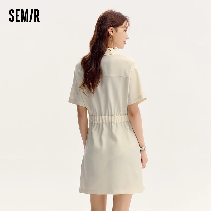 Semir Dress Women Turn-Down Collar Stylish And Chic 2024 Summer New Simple And Sweet Waist-Cinching Short Skirt