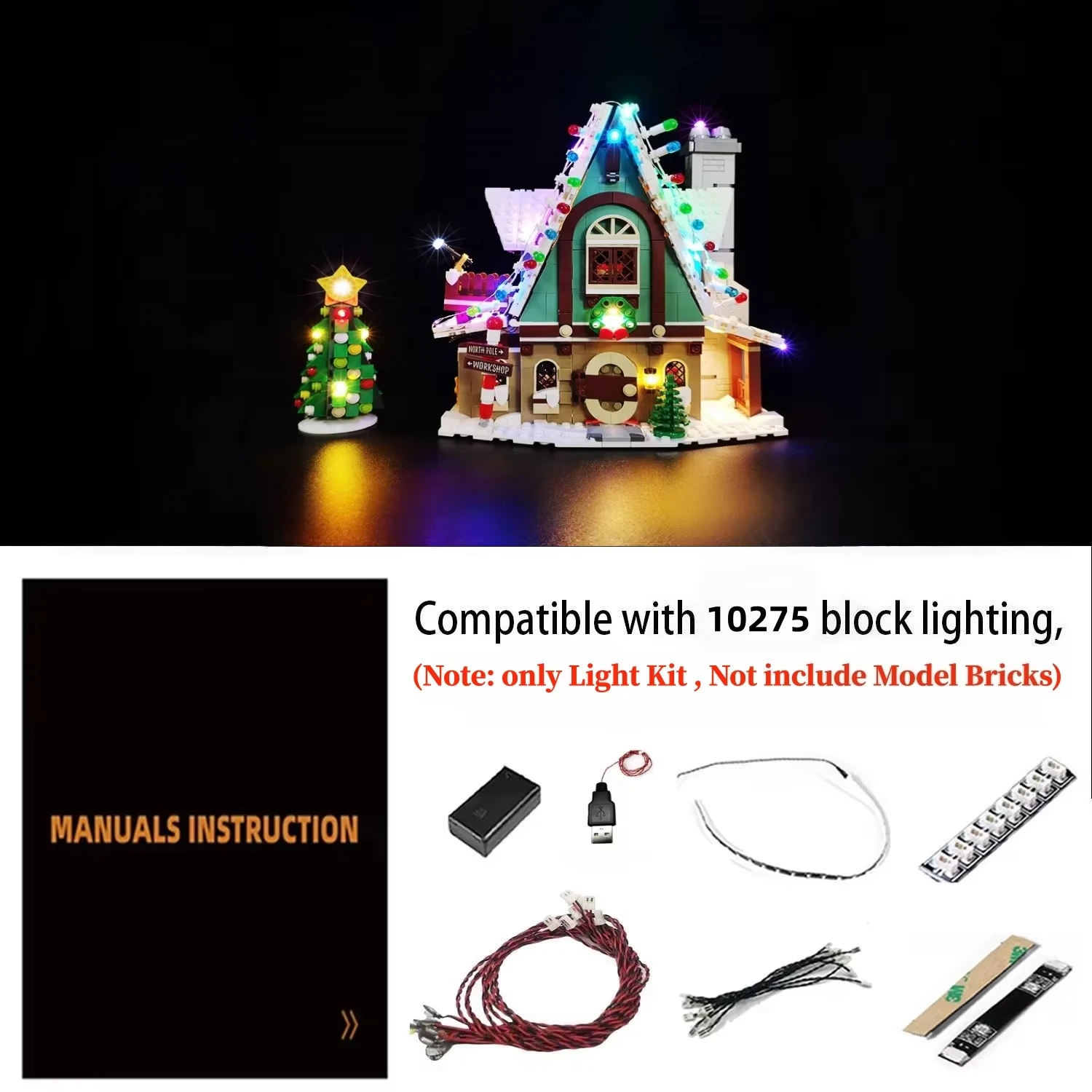 BRIXSPARK LED Lights Kit for Lego 10275 MOC Building Blocks, USB DIY Lights Set For Lego Elf House, Model Bricks Not Included view 6