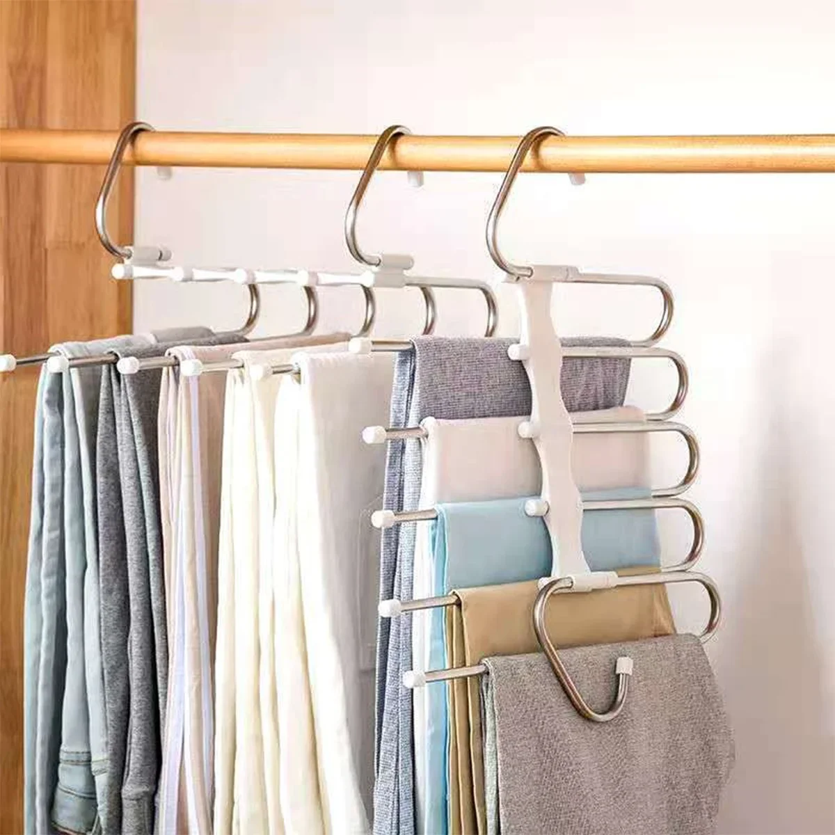 

Stainless Steel Retractable Trouser Rack Folding Multi-functional Multi-layer Hanger Home Storage Clothes Drying Rack