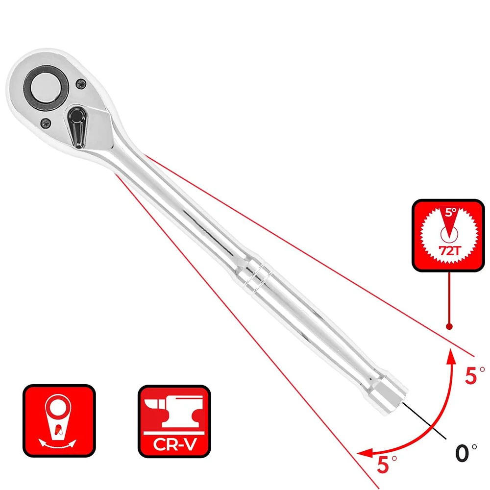 3pcs Mini Ratchet Wrench 1/4 3/8 1/2 Inch Drive Stubby Ratchet Set Quick-Release Head 72-Tooth Square Head Spanner