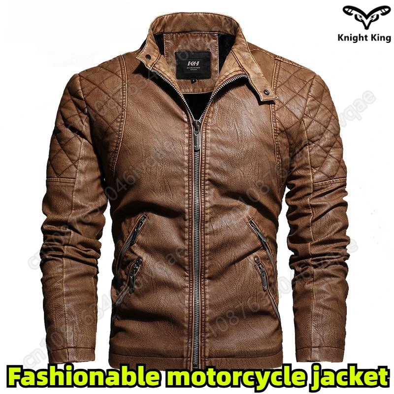 Men's autumn  winter leather jacket slim stand-up collar motorcycle PU leather jacket fleece warm men's jacket retro