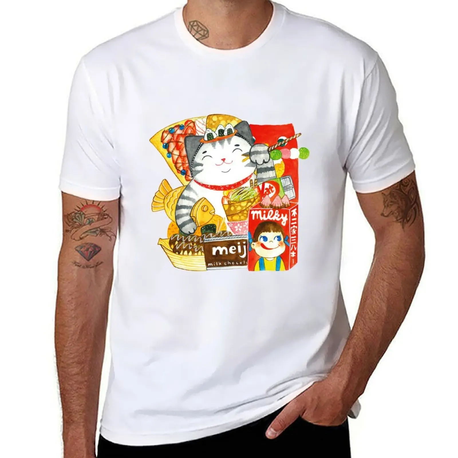 

Japanese Snacks Cat T-Shirt t shirts for man cotton funny man t shirt summer t shirts designer T-Shirt