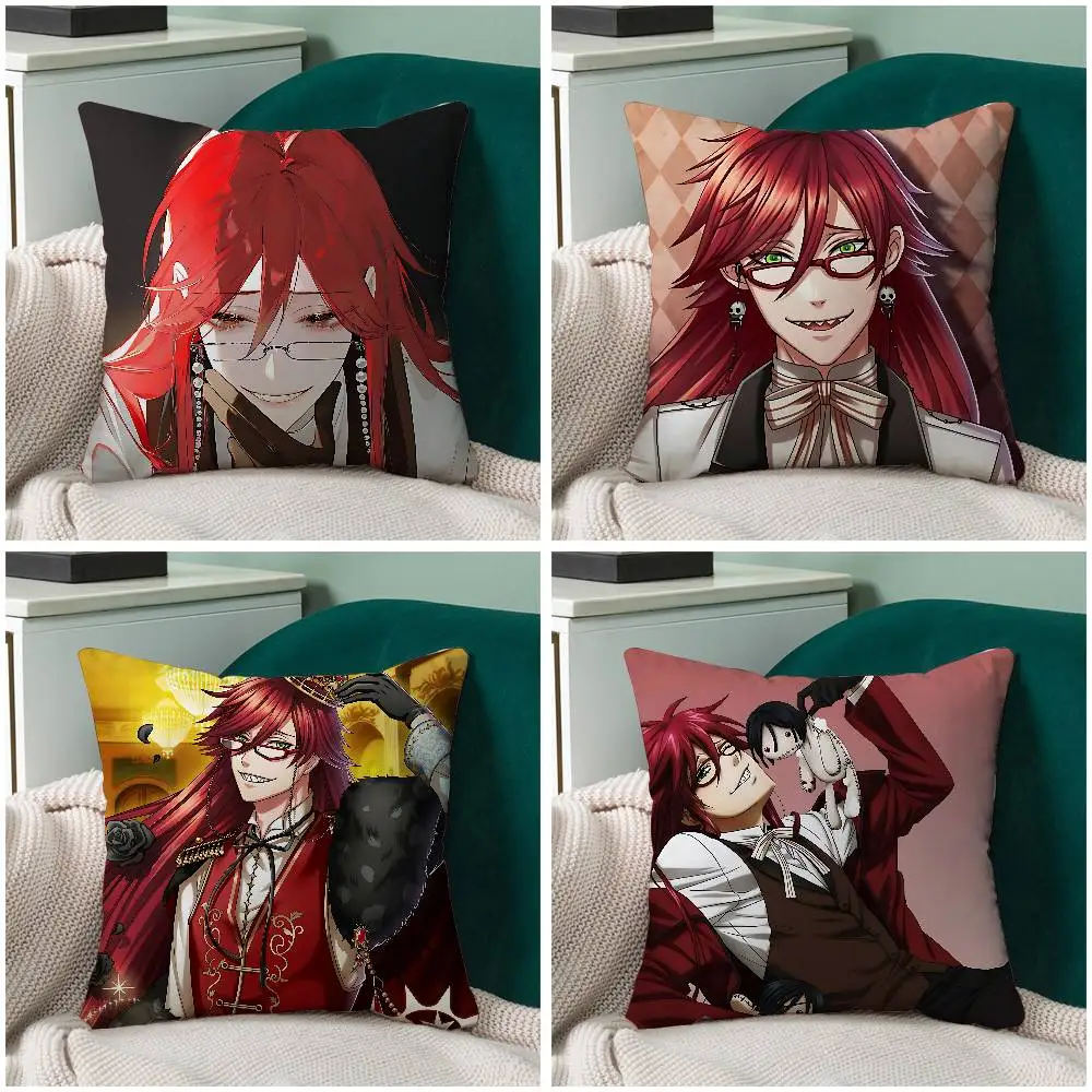 

Cool H-Black Butler Grell Sutcliff Pillow Case Throw Pillow Cover Nordic Vintage Style Cushion Covers Home Living Room Sofa Cou