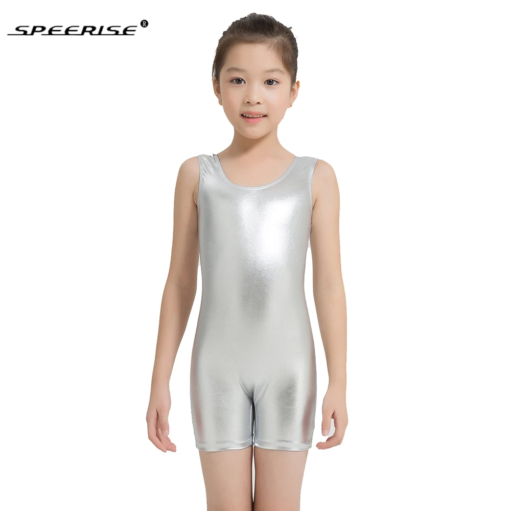 Meisjes Glanzend Ballet Turnpakje Tank Metallic Glanzend Spandex Dans Turnpakje Gymnastiek Unitard voor Kinderen Peuters Body