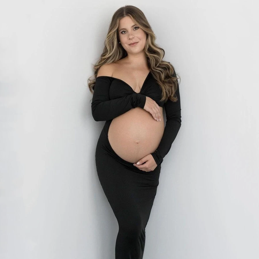 Hollow Out Strethcy Pregnant Woman Photography dresses Full Sleeve Maternity Photoshoot Long Dress