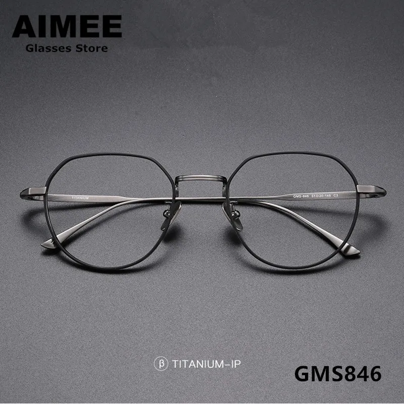 Japanese Brand Pure Titanium Polygon Round Optical Glasses Frame Men Ultralight Prescription Eyeglasses Women Myopia Spectacles