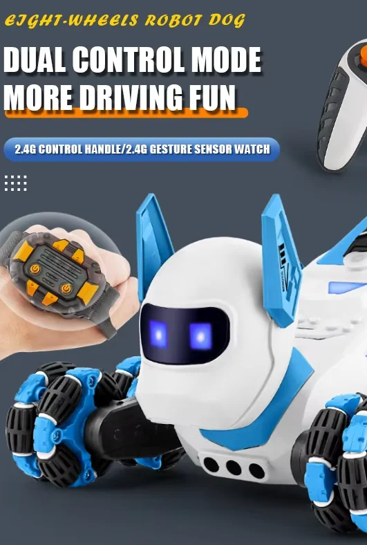 

8WD RC Robot Dog 2.4G Remote Control Smart Stunt Robot with Music Spray Gesture Sensing Electric Pet Boy Toy Kid Birthday Gift
