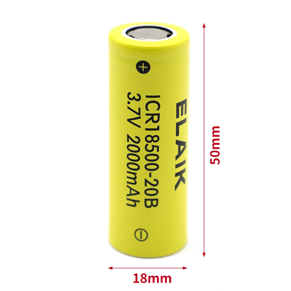 1-5pcs ICR18500 3.7V 2000mAh Rechargeable Lithium Battery with High Quality and Reliable Cell Performance 20B -Flat head