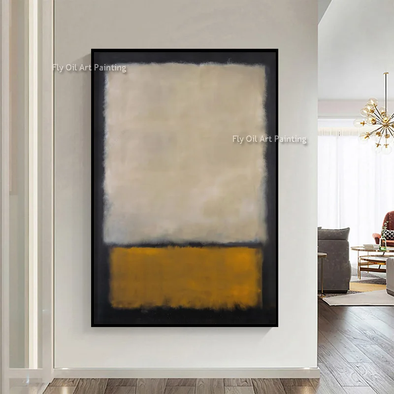 Vertical Hand-Painted Textured Abstract Oil Art, Beige Mustard Tone Contemporary Statement Wall Decor