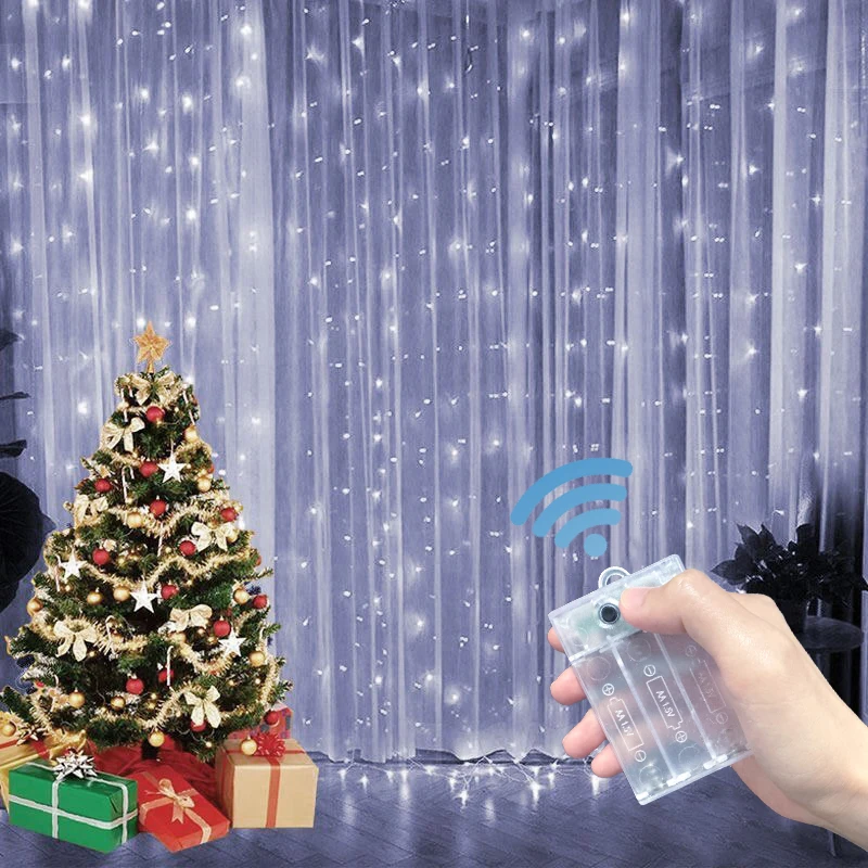 

Curtain String Lights 8 Modes Holiday LED Light AA Battery Powered Wedding Bedroom Party Festival Anniversary Celebration Decor