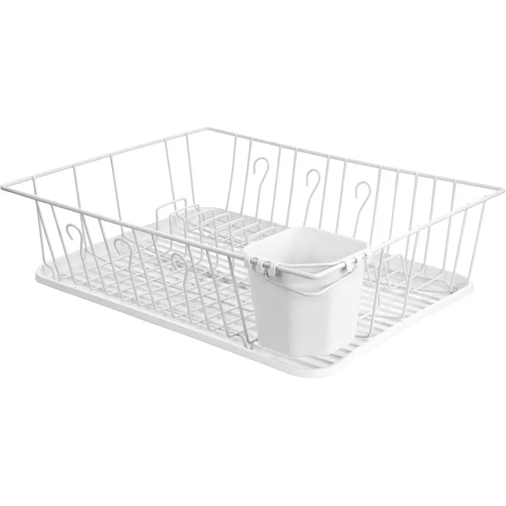 

Che Single Level Dish Rack with 14 Plate Positioners and A Detachable Utensil Holder, White