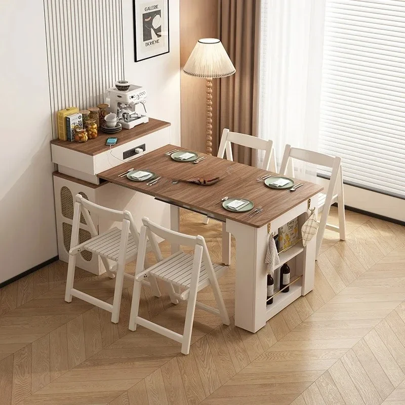 Smallapartment islanddining table integrated retractable light luxury multi-functional dining room folding down against the wall